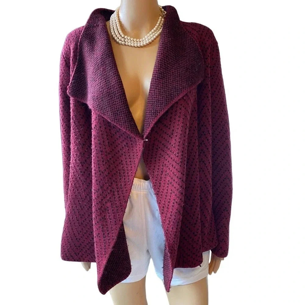 Milano Western Boho Open Red Black Knit Cardigan CoverUP Women S-L Warm Cozy